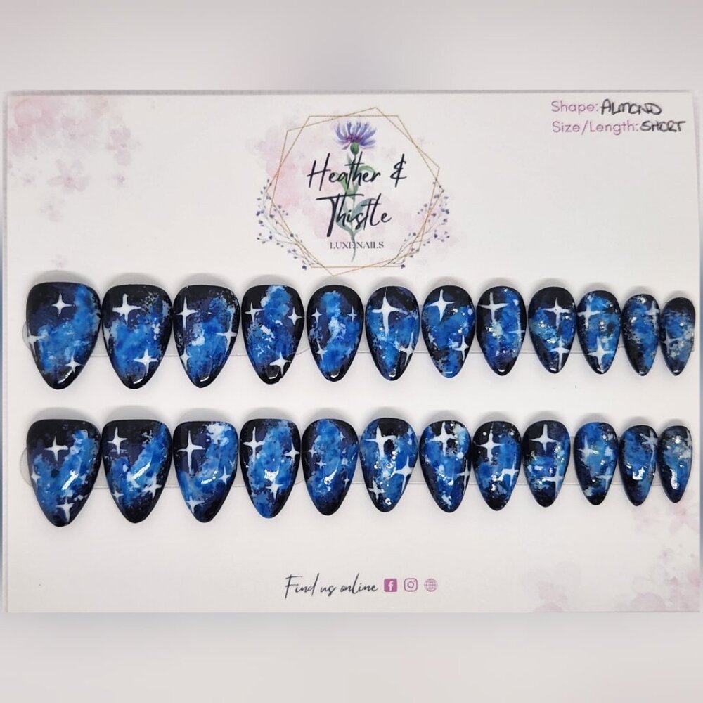 Heather & Thistle Luxe Press-On Nails - Midnight Cosmos - Almond Short